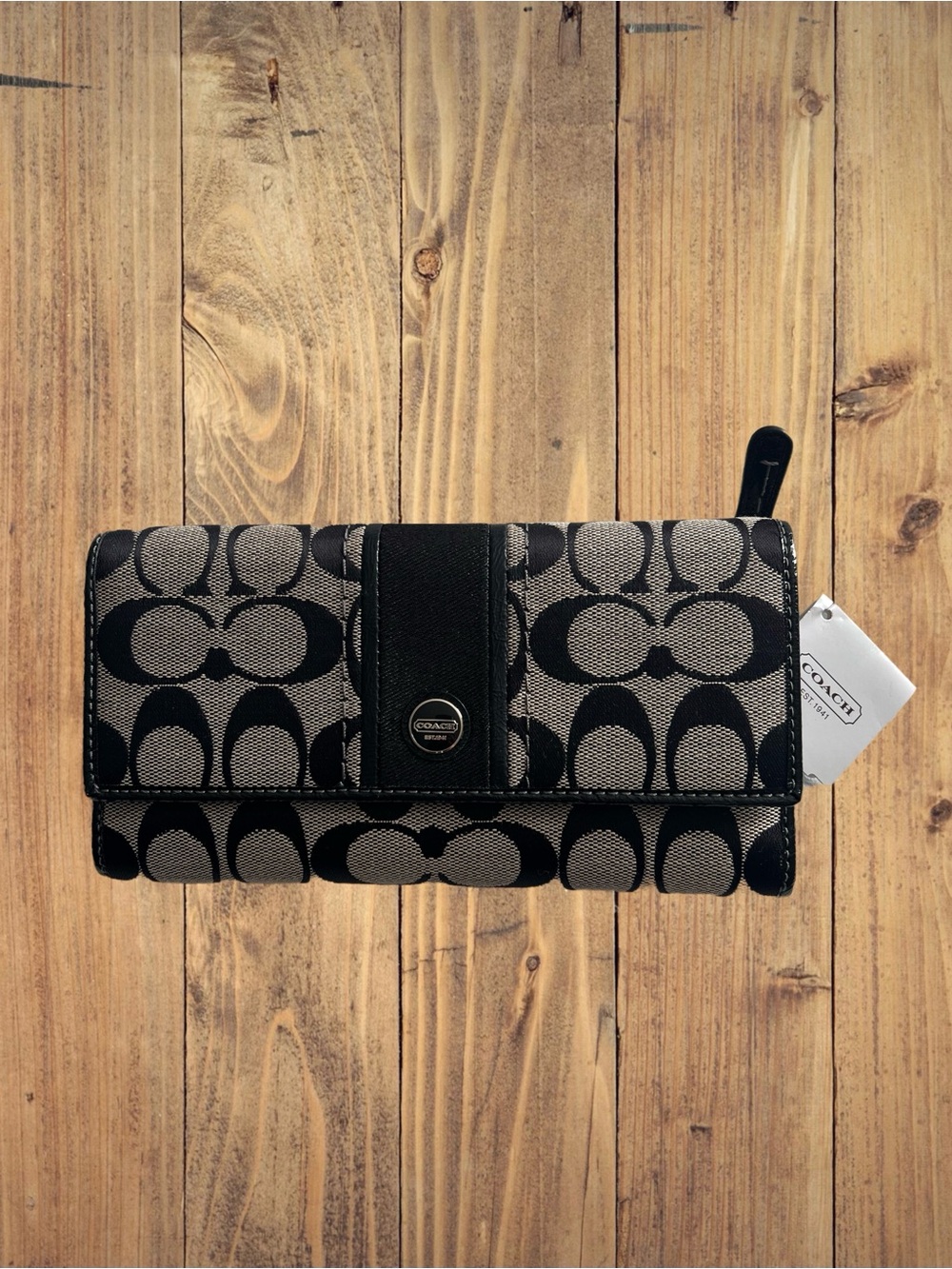 NWT Authentic Vintage Coach Y2K Signature Jacquard Long Wallet Dark Monogram